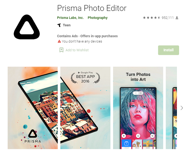 Prisma Photo Editor installieren